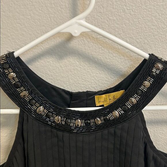 Nicole Miller Black Sleeveless Top with Embellished Neckline - Picture 5 of 5